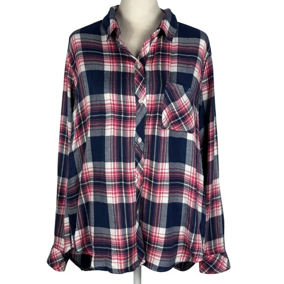 So soft and like new! Rails Hunter Azure Pink Yellow Plaid Shirt Size Large - Picture 3 of 13